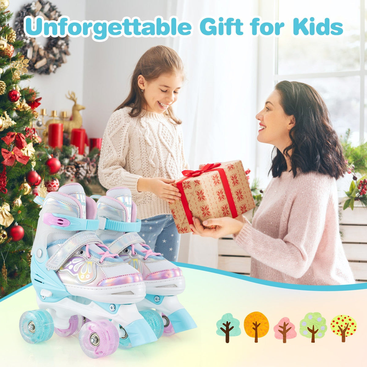 Kids Roller Skates 4 Sizes Adjustable Quad Skates with Light-up Wheels by GBruno Store