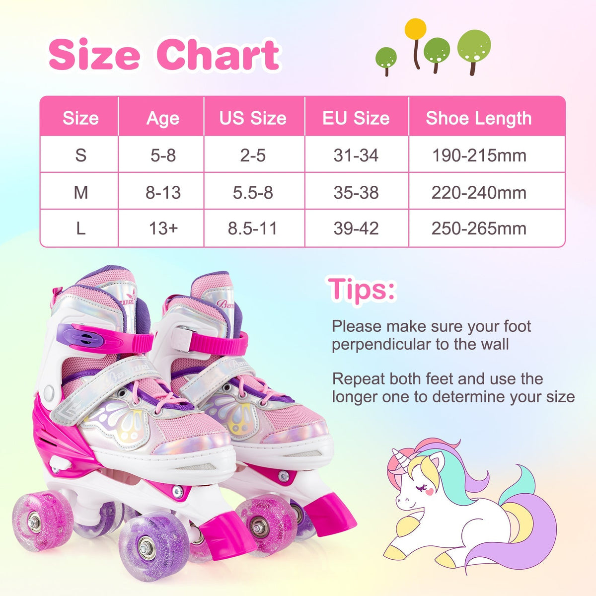 Kids Roller Skates 4 Sizes Adjustable Quad Skates with Light-up Wheels by GBruno Store