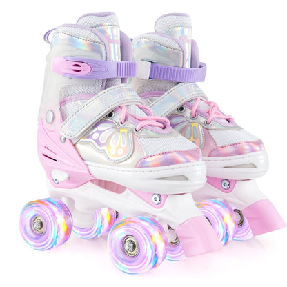 Kids Roller Skates 4 Sizes Adjustable Quad Skates with Light-up Wheels by GBruno Store
