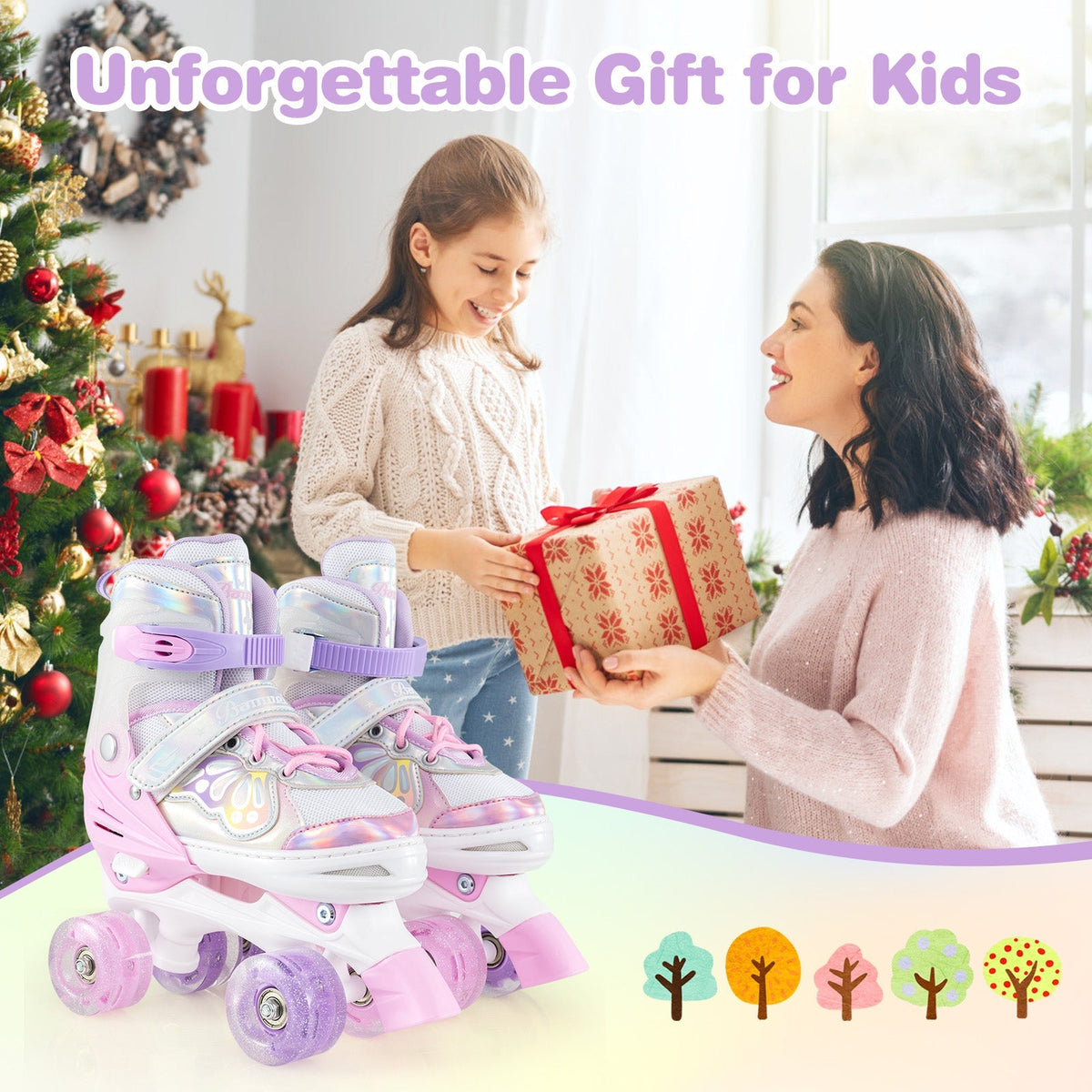 Kids Roller Skates 4 Sizes Adjustable Quad Skates with Light-up Wheels by GBruno Store