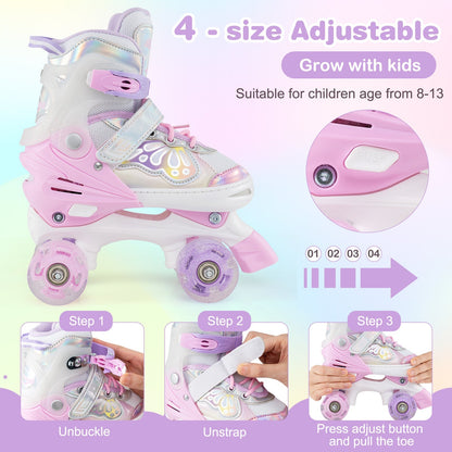 Kids Roller Skates 4 Sizes Adjustable Quad Skates with Light-up Wheels by GBruno Store