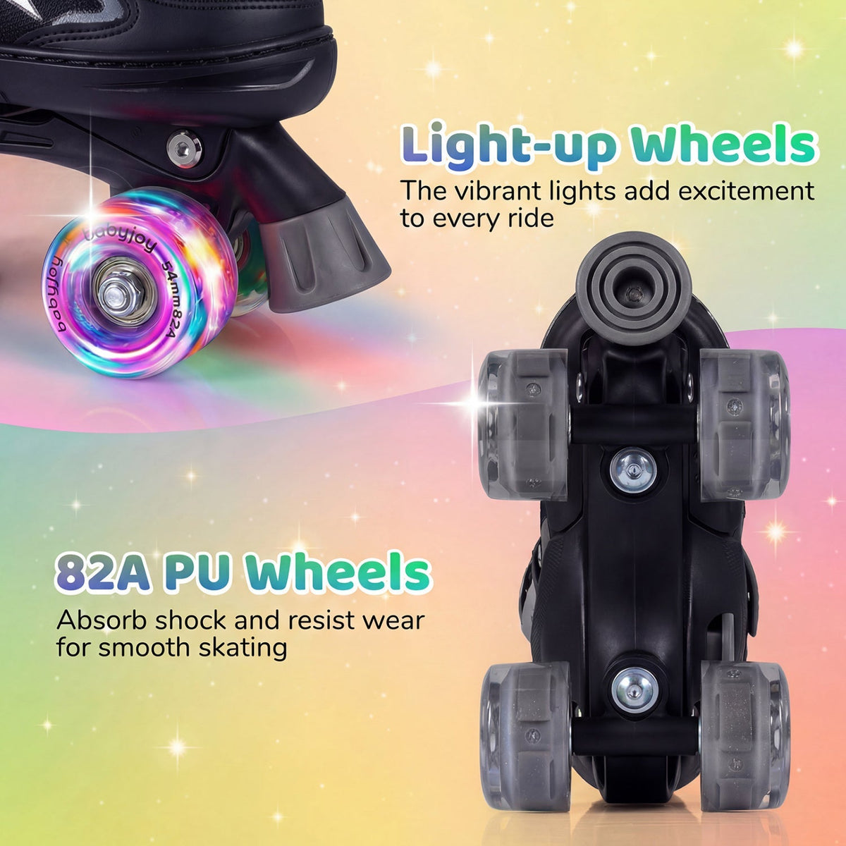 Kids Roller Skates for Girls Boys 4 Sizes Adjustable Quad Skates with Light-up Wheels by GBruno Store