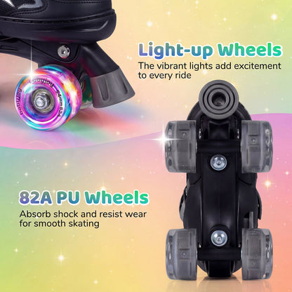 Kids Roller Skates for Girls Boys 4 Sizes Adjustable Quad Skates with Light-up Wheels by GBruno Store