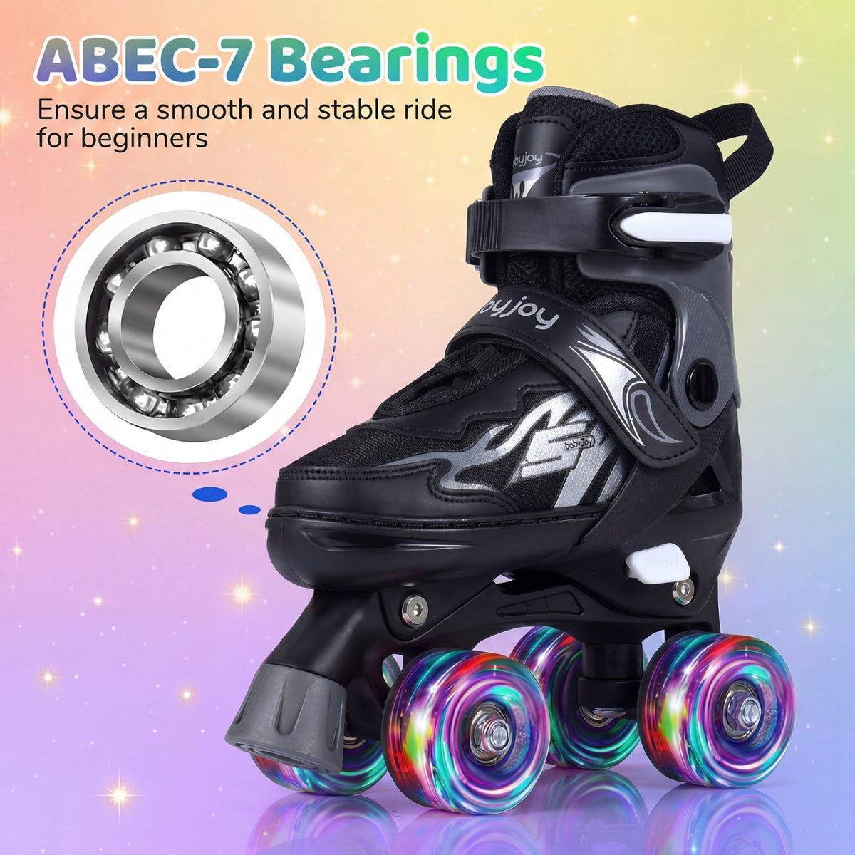 Kids Roller Skates for Girls Boys 4 Sizes Adjustable Quad Skates with Light-up Wheels by GBruno Store