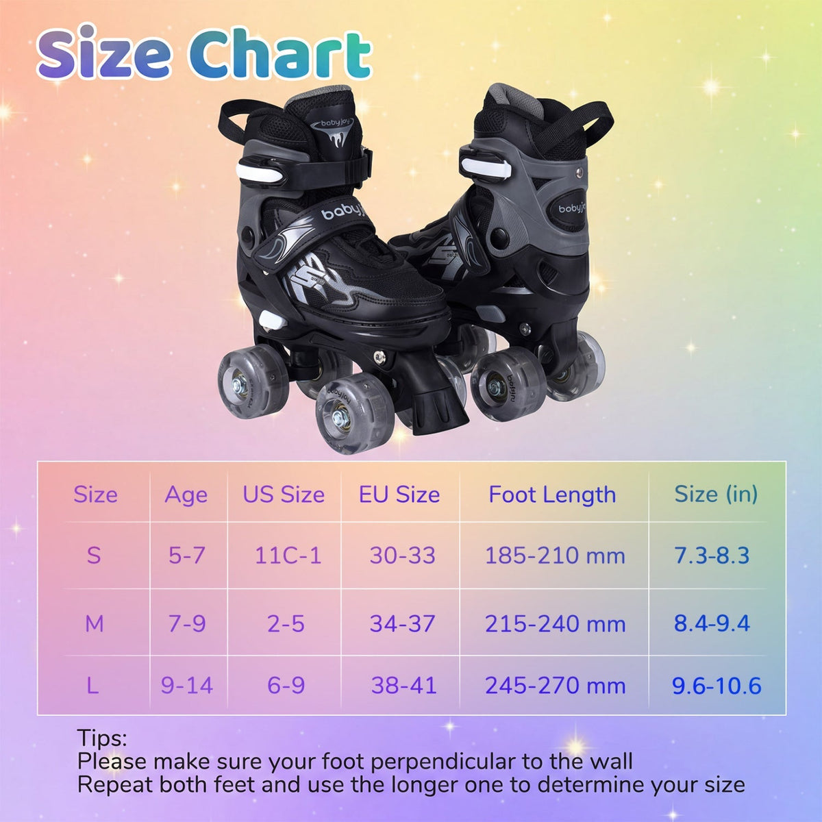 Kids Roller Skates for Girls Boys 4 Sizes Adjustable Quad Skates with Light-up Wheels by GBruno Store