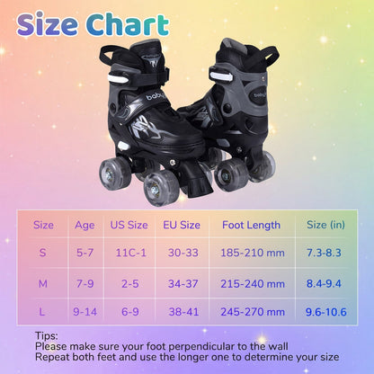 Kids Roller Skates for Girls Boys 4 Sizes Adjustable Quad Skates with Light-up Wheels by GBruno Store