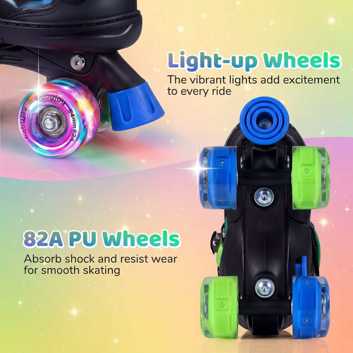 Kids Roller Skates for Girls Boys 4 Sizes Adjustable Quad Skates with Light-up Wheels by GBruno Store