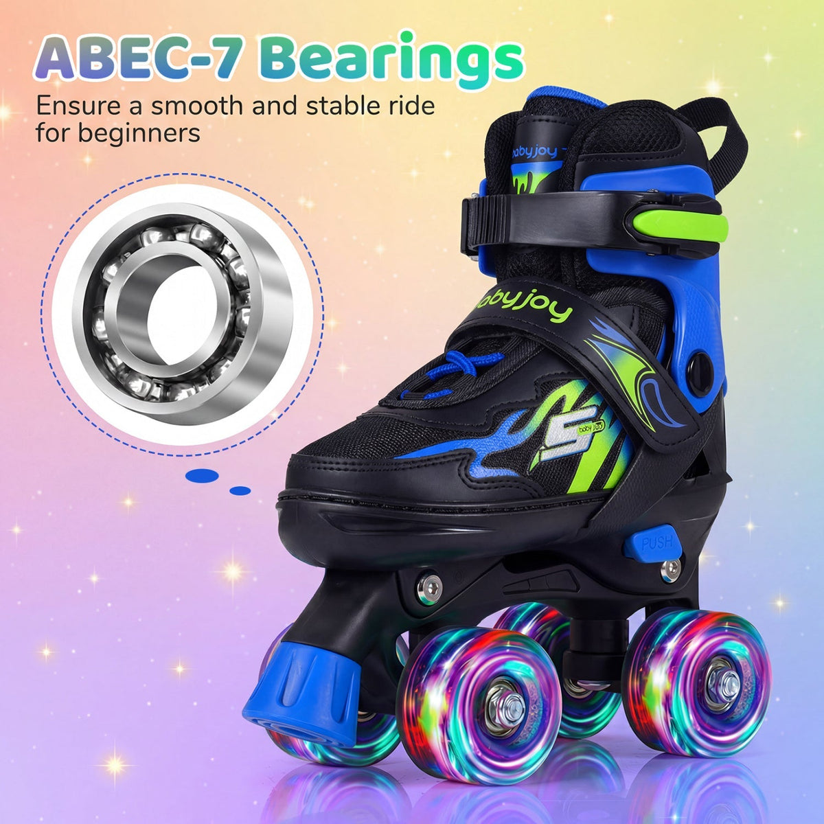 Kids Roller Skates for Girls Boys 4 Sizes Adjustable Quad Skates with Light-up Wheels by GBruno Store