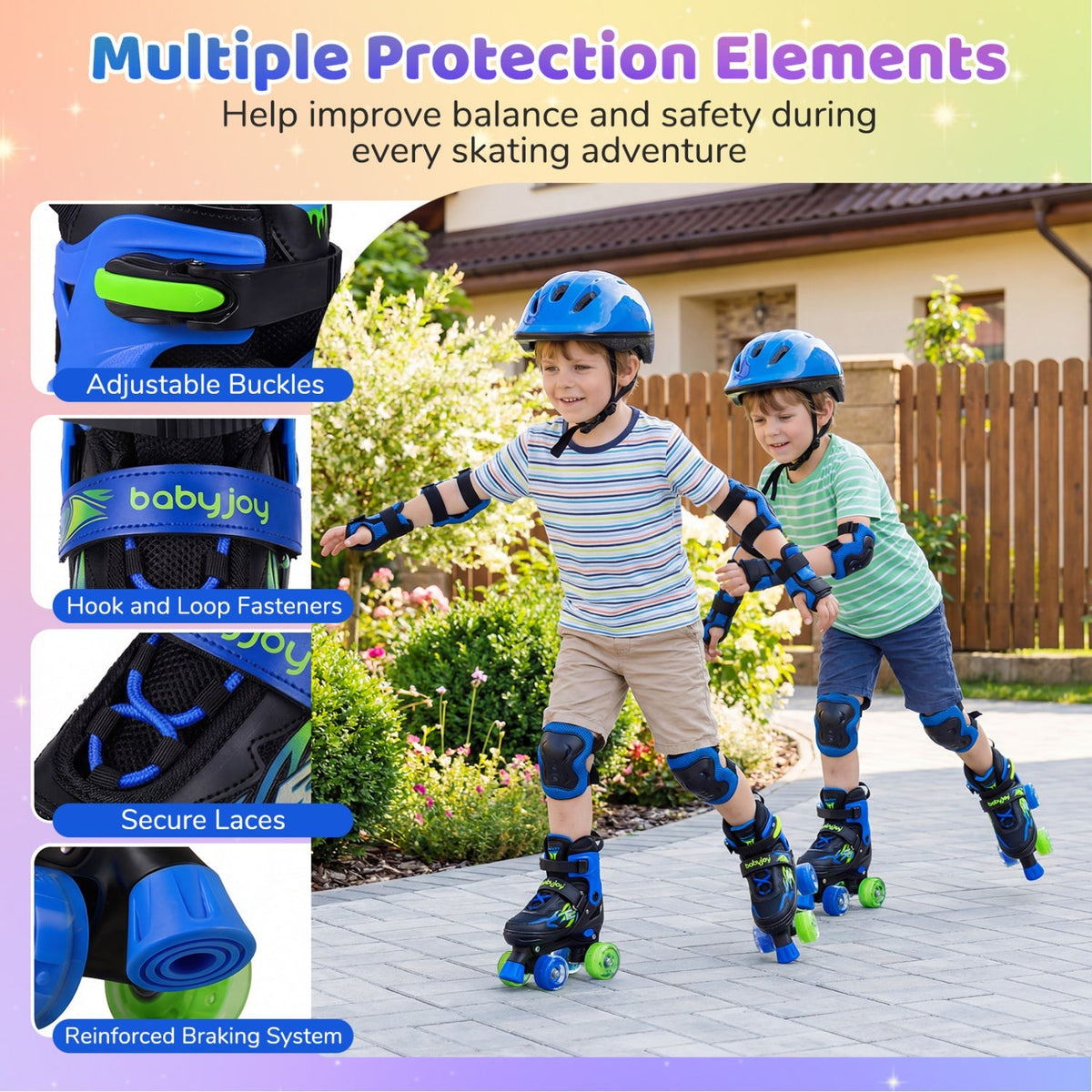 Kids Roller Skates for Girls Boys 4 Sizes Adjustable Quad Skates with Light-up Wheels by GBruno Store