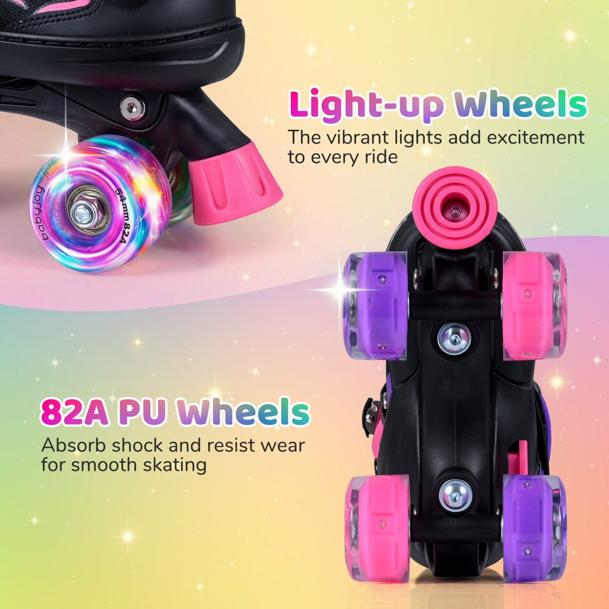 Kids Roller Skates for Girls Boys 4 Sizes Adjustable Quad Skates with Light-up Wheels by GBruno Store