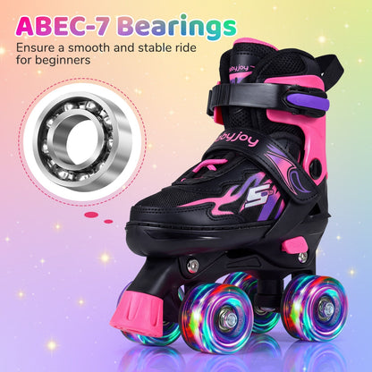 Kids Roller Skates for Girls Boys 4 Sizes Adjustable Quad Skates with Light-up Wheels by GBruno Store