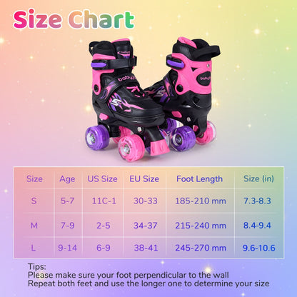 Kids Roller Skates for Girls Boys 4 Sizes Adjustable Quad Skates with Light-up Wheels by GBruno Store