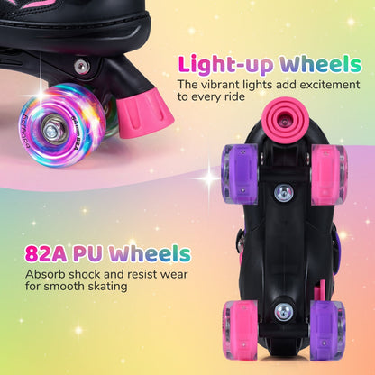 Kids Roller Skates for Girls Boys 4 Sizes Adjustable Quad Skates with Light-up Wheels for Outdoor by GBruno Store
