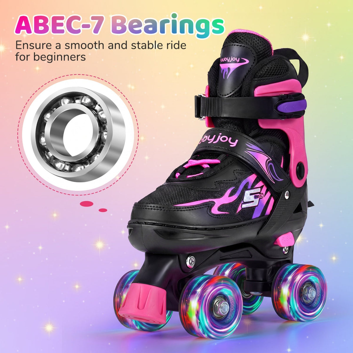 Kids Roller Skates for Girls Boys 4 Sizes Adjustable Quad Skates with Light-up Wheels for Outdoor by GBruno Store