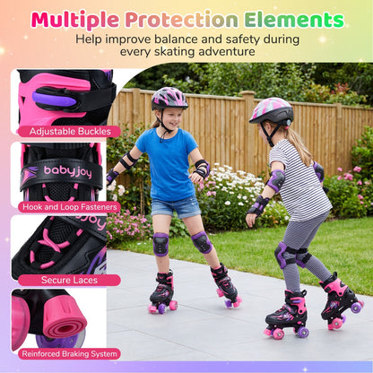 Kids Roller Skates for Girls Boys 4 Sizes Adjustable Quad Skates with Light-up Wheels for Outdoor by GBruno Store