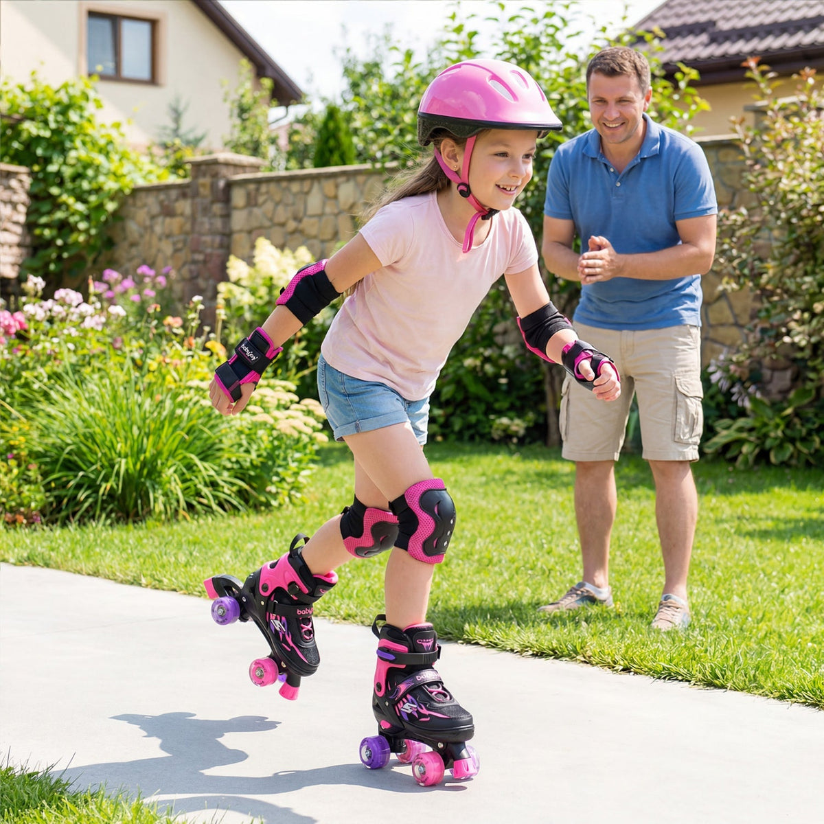 Kids Roller Skates for Girls Boys 4 Sizes Adjustable Quad Skates with Light-up Wheels for Outdoor by GBruno Store