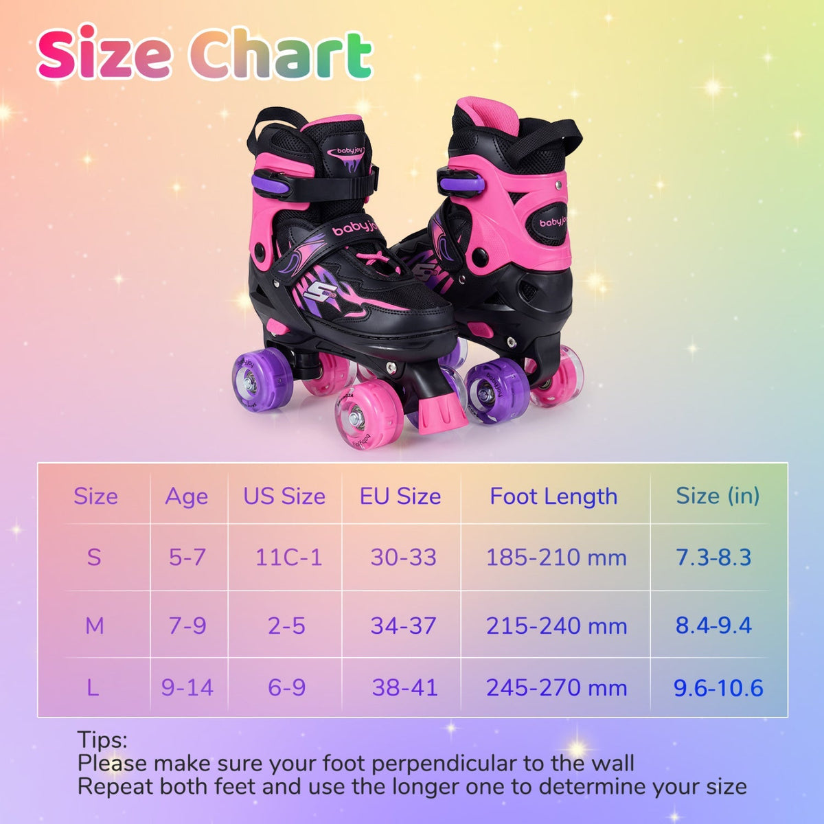 Kids Roller Skates for Girls Boys 4 Sizes Adjustable Quad Skates with Light-up Wheels for Outdoor by GBruno Store