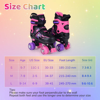Kids Roller Skates for Girls Boys 4 Sizes Adjustable Quad Skates with Light-up Wheels for Outdoor by GBruno Store