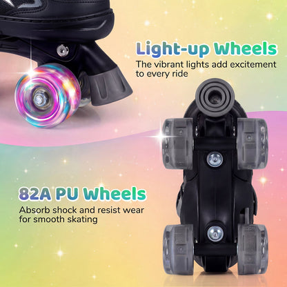 Kids Roller Skates for Girls Boys 4 Sizes Adjustable Quad Skates with Light-up Wheels for Outdoor by GBruno Store