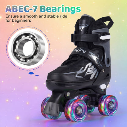 Kids Roller Skates for Girls Boys 4 Sizes Adjustable Quad Skates with Light-up Wheels for Outdoor by GBruno Store