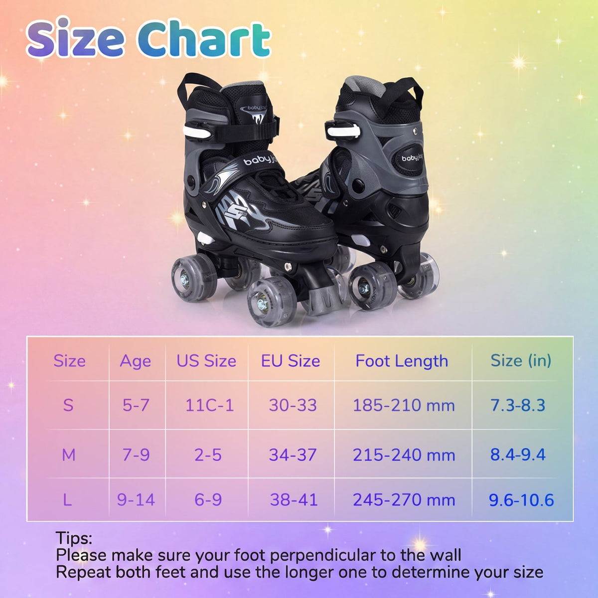 Kids Roller Skates for Girls Boys 4 Sizes Adjustable Quad Skates with Light-up Wheels for Outdoor by GBruno Store
