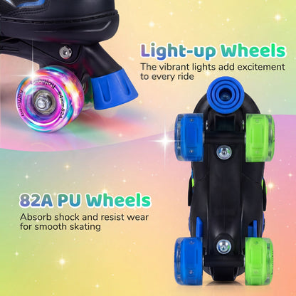 Kids Roller Skates for Girls Boys 4 Sizes Adjustable Quad Skates with Light-up Wheels for Outdoor by GBruno Store