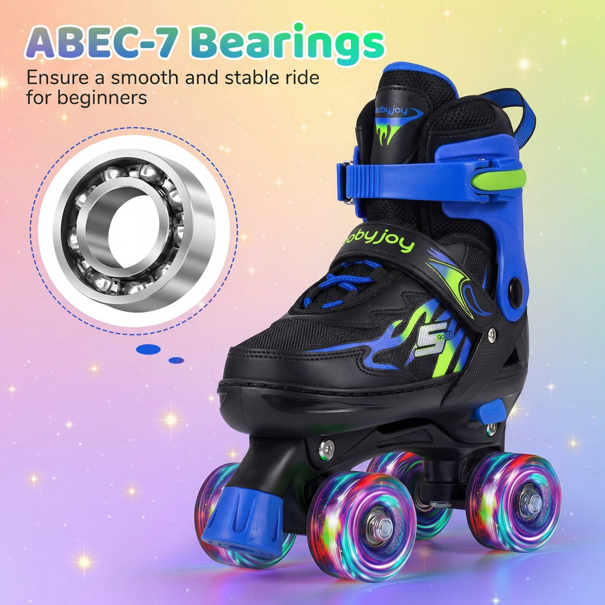 Kids Roller Skates for Girls Boys 4 Sizes Adjustable Quad Skates with Light-up Wheels for Outdoor by GBruno Store
