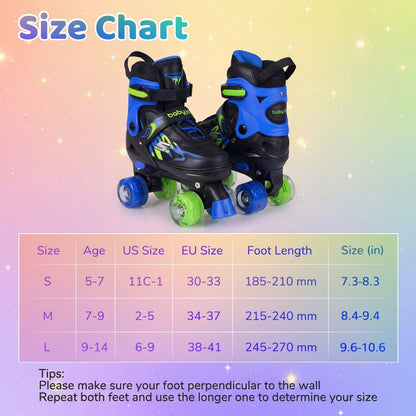 Kids Roller Skates for Girls Boys 4 Sizes Adjustable Quad Skates with Light-up Wheels for Outdoor by GBruno Store