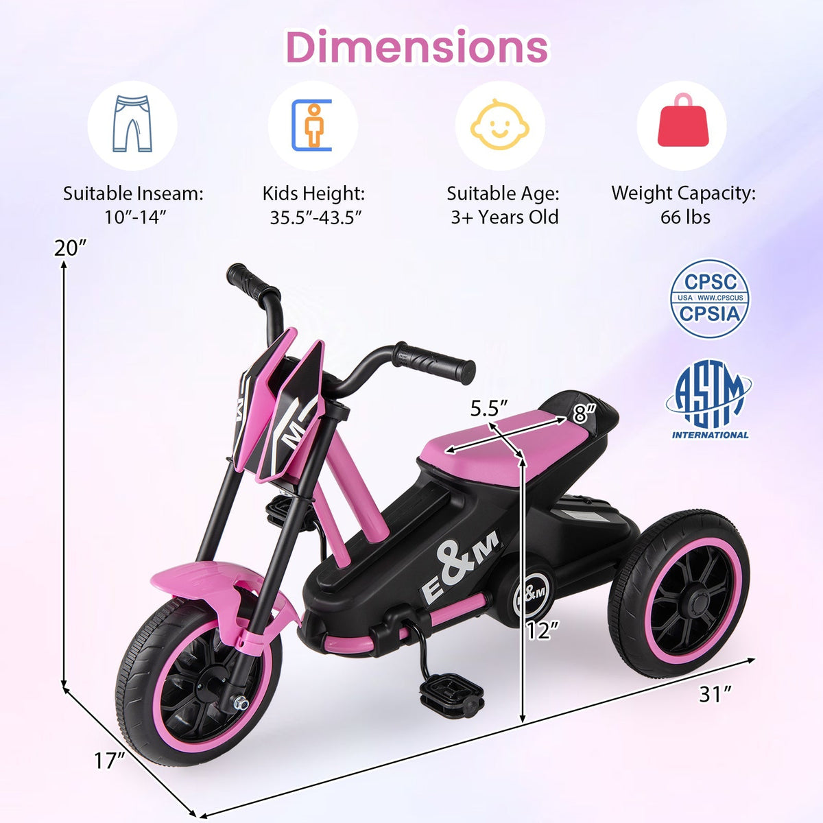 Kids Tricycle 3-Wheel Toddler Bike with Foot Pedals Forward Backward by GBruno Store