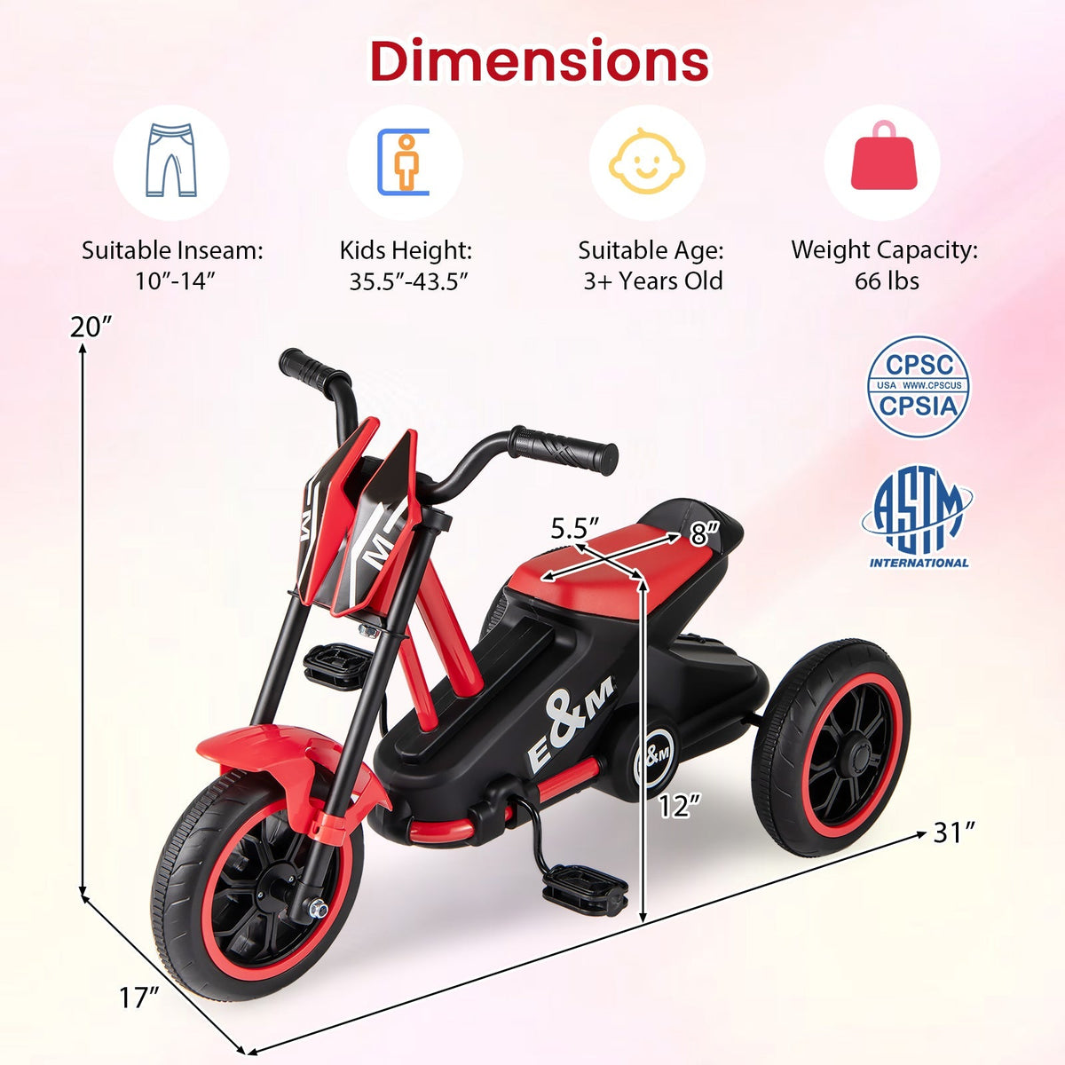 Kids Tricycle 3-Wheel Toddler Bike with Foot Pedals Forward Backward by GBruno Store