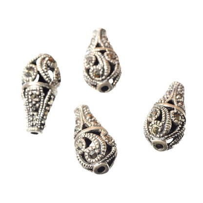 Sterling Silver Marcasite Teardrop Bead - 19mm by Continental Bead Suppliers