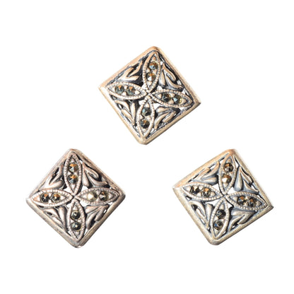 Sterling Silver Marcasite Diamond Bead 15mm - Point to Point Drill by Continental Bead Suppliers
