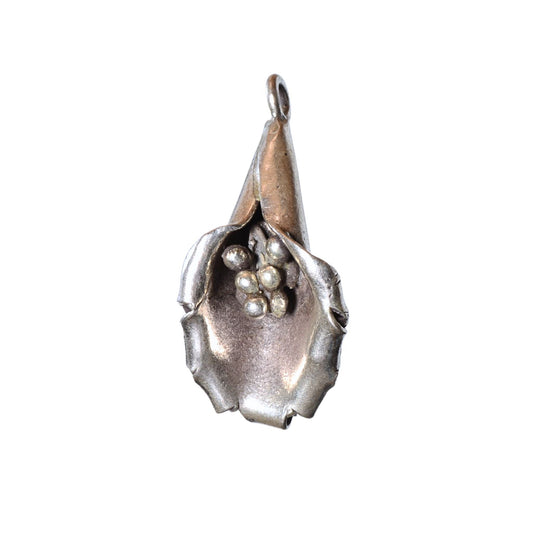 Vintage Sterling Silver Calla Lily Charm Pendant - 34mm Floral Design by Continental Bead Suppliers