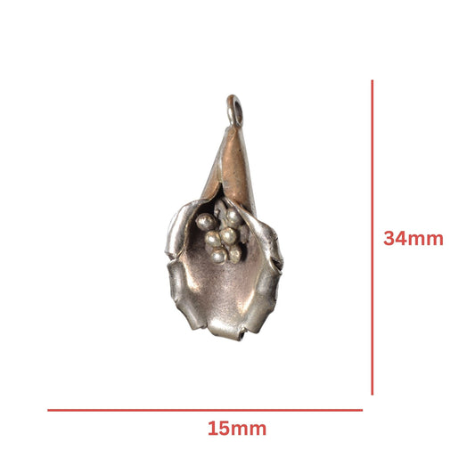 Vintage Sterling Silver Calla Lily Charm Pendant - 34mm Floral Design by Continental Bead Suppliers