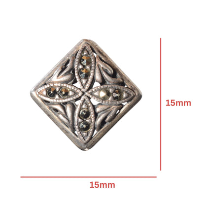 Sterling Silver Marcasite Diamond Bead 15mm - Point to Point Drill by Continental Bead Suppliers