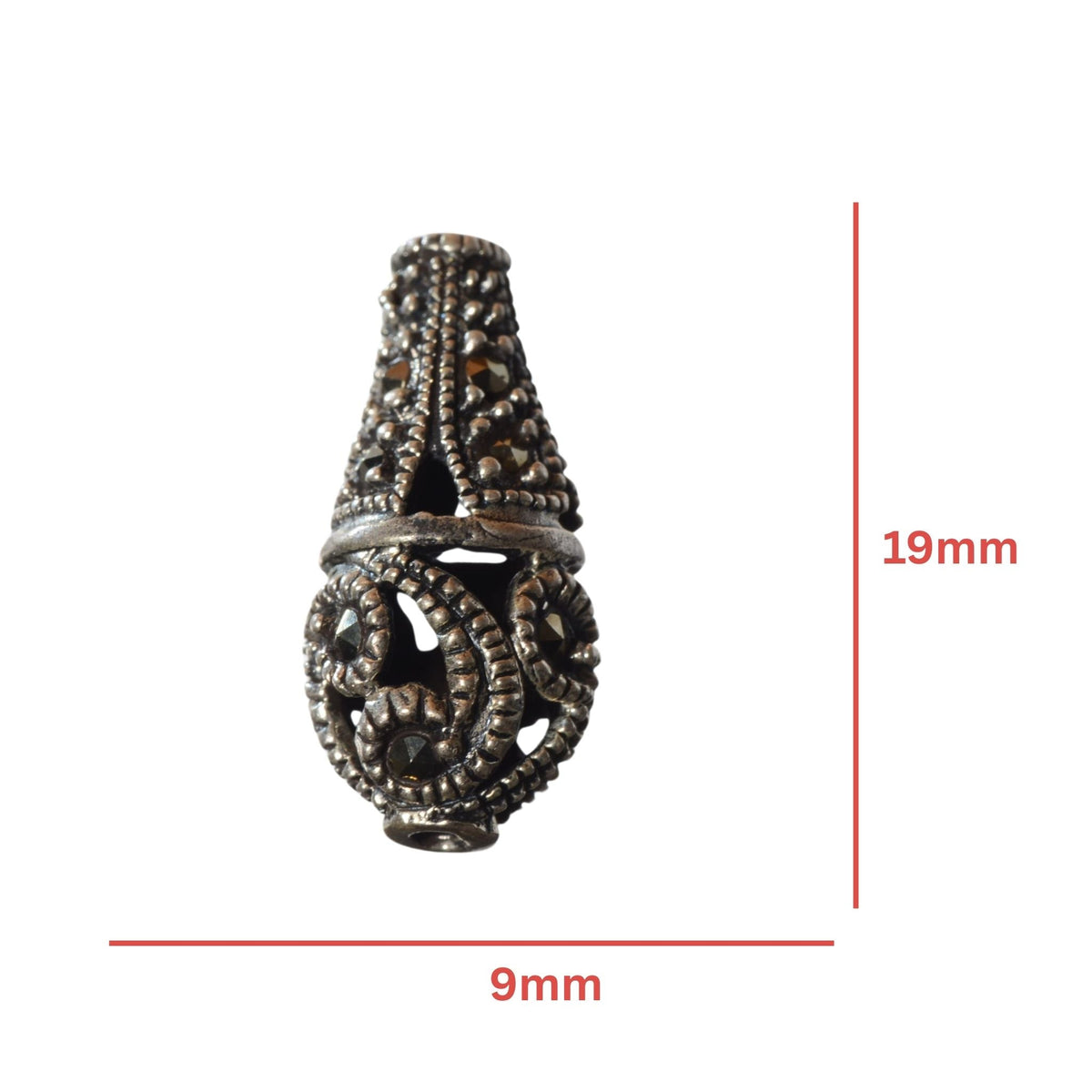 Sterling Silver Marcasite Teardrop Bead - 19mm by Continental Bead Suppliers