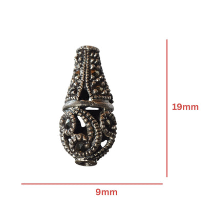 Sterling Silver Marcasite Teardrop Bead - 19mm by Continental Bead Suppliers