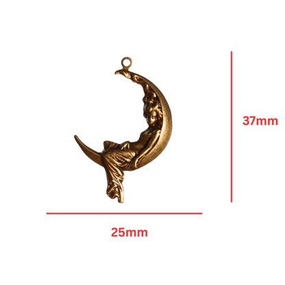 Crescent Moon Charm with Sleeping Woman Antique Brass - Sold by Piece by Continental Bead Suppliers