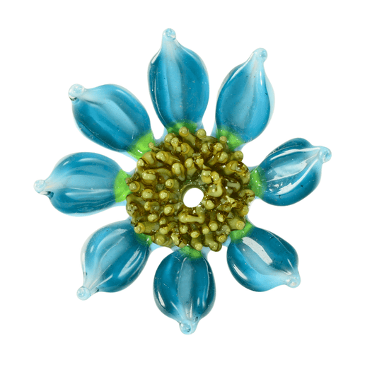 Large Blue Floral Lampwork Glass Focal Bead - 44mm by Continental Bead Suppliers