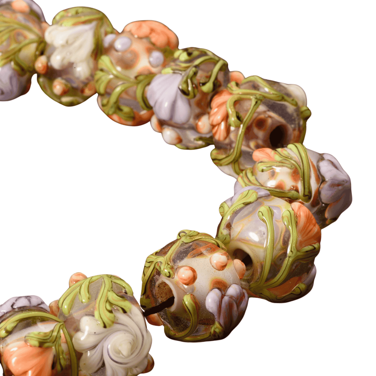 Handmade Lampwork Antique Garden Rondelle Beads - 9—14mm (Set of 19) by Continental Bead Suppliers