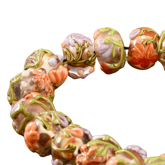 Handmade Lampwork Antique Garden Rondelle Beads - 9—14mm (Set of 19) by Continental Bead Suppliers