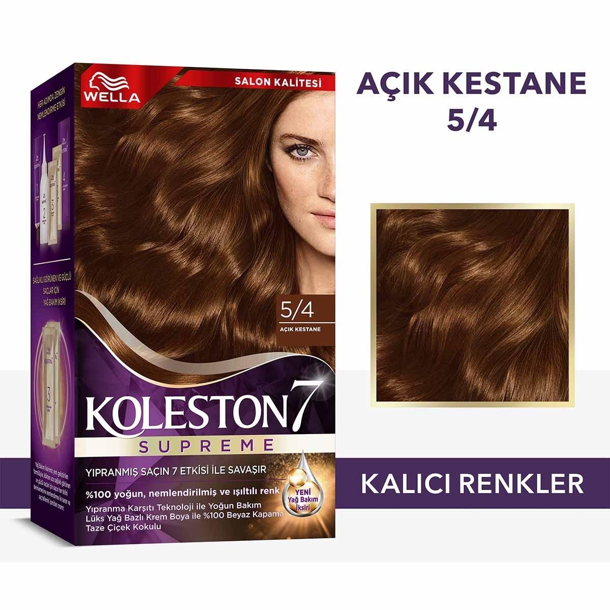 Wella Koleston Supreme 5/4 Light Chestnut Hair Dye: 100% Gray Coverage, Long Lasting Vibrant Brunette Color with Oil Elixir for Shine & Strength by Beauty Care Bag