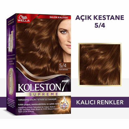 Wella Koleston Supreme 5/4 Light Chestnut Hair Dye: 100% Gray Coverage, Long Lasting Vibrant Brunette Color with Oil Elixir for Shine & Strength by Beauty Care Bag