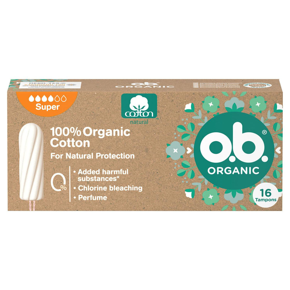 o.b. Organic Super Tampons for Medium to Heavy Flow 16 Count by Beauty Care Bag