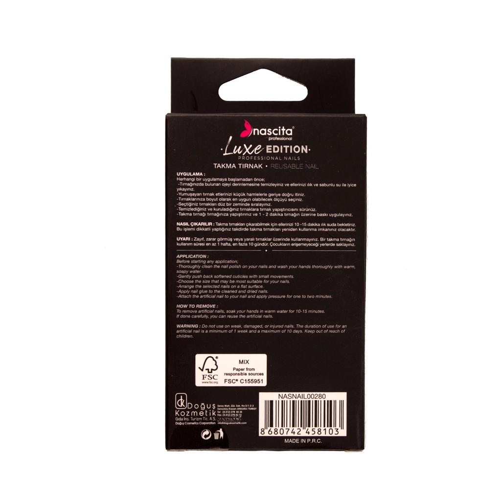 Nascita Luxe Edition Almond False Nails Black & White S280 24-Pack by Beauty Care Bag