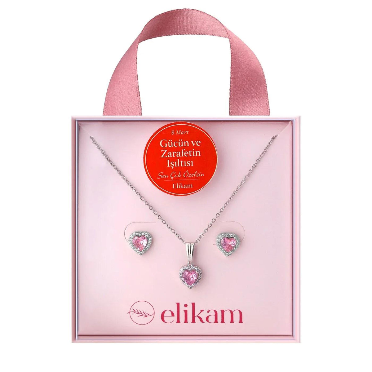 Elikam Heart Pendant Necklace and Earrings Set by Beauty Care Bag