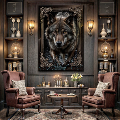 3D Wolf Wall Art II canvas by Tailored Canvases shown in a room setting