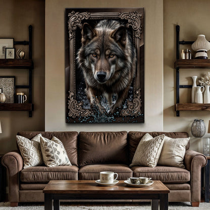 3D Wolf Wall Art II canvas by Tailored Canvases shown in a room setting, view 2