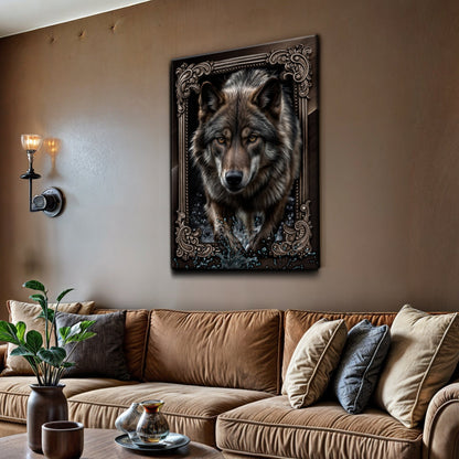 3D Wolf Wall Art II canvas by Tailored Canvases shown in a room setting, view 4