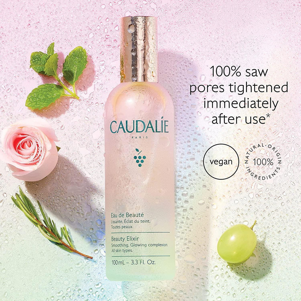 Caudalie Beauty Elixir: Refreshing Face Mist & Pore Minimizing Facial Toner with Grape Water, Chamomile & Mint for Radiant Skin by Beauty Care Bag